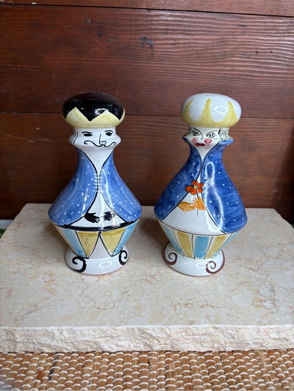 Vintage Italian Pottery King & Queen Salt and Pepper Shaker Set Hand Painted
